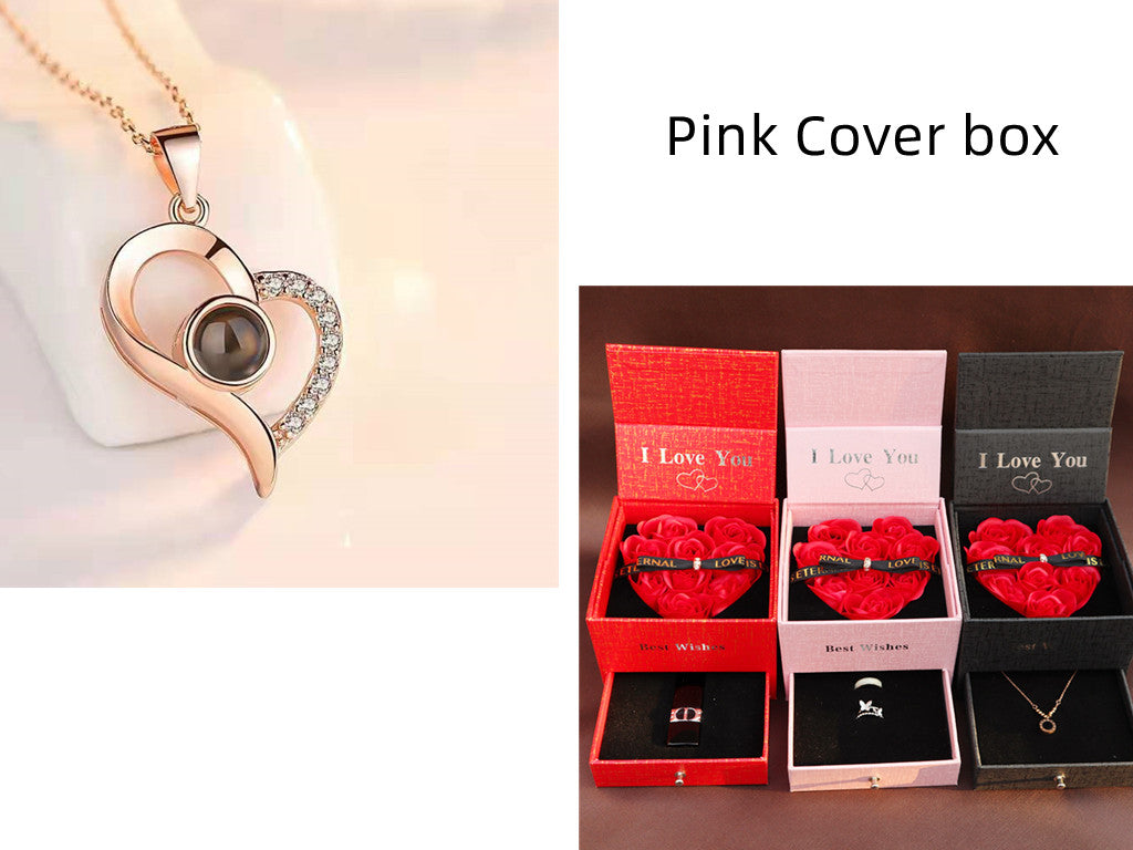 Hot Valentine's Day Gifts Metal Rose Jewelry Gift Box Necklace