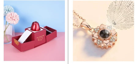 Hot Valentine's Day Gifts Metal Rose Jewelry Gift Box Necklace