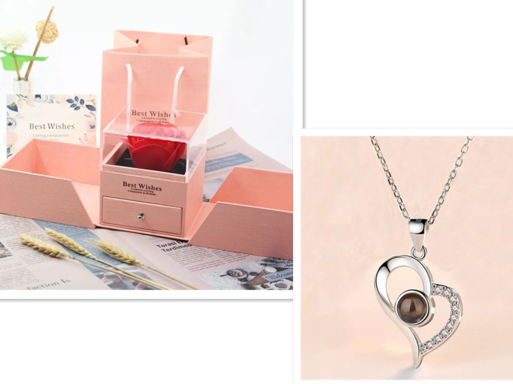 Hot Valentine's Day Gifts Metal Rose Jewelry Gift Box Necklace