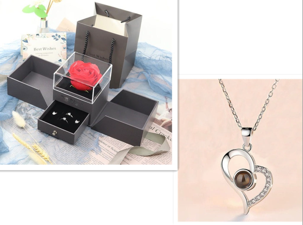 Hot Valentine's Day Gifts Metal Rose Jewelry Gift Box Necklace