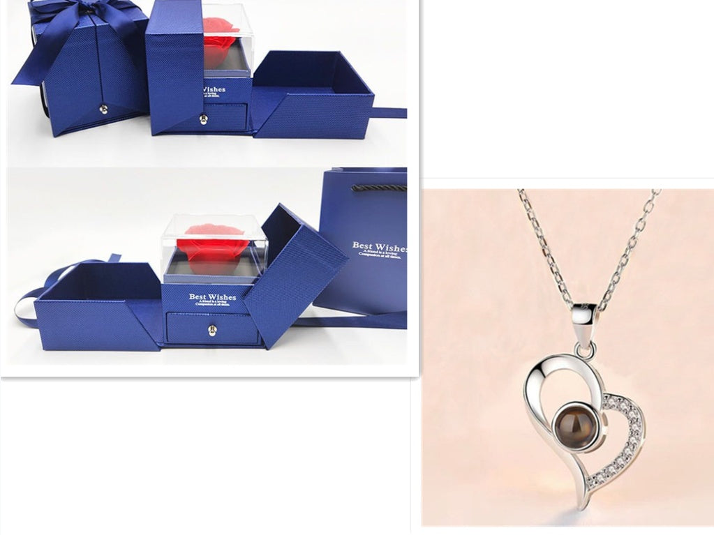 Hot Valentine's Day Gifts Metal Rose Jewelry Gift Box Necklace